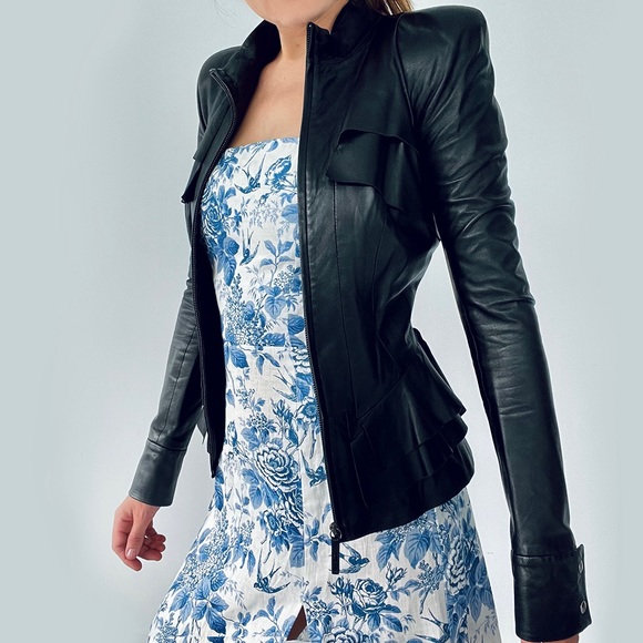 Designer Black Ruffle Fit Jacket, size XS - Picture 8 of 10